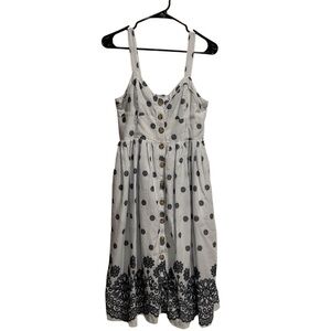 Maeve Savoy Button-Down Midi‎ Dress Floral Print White and Blue Striped